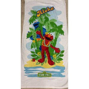 Vintage Sesame Street Elmo & Cookie Monster Aloha Beach Towel Kids Pool Fun